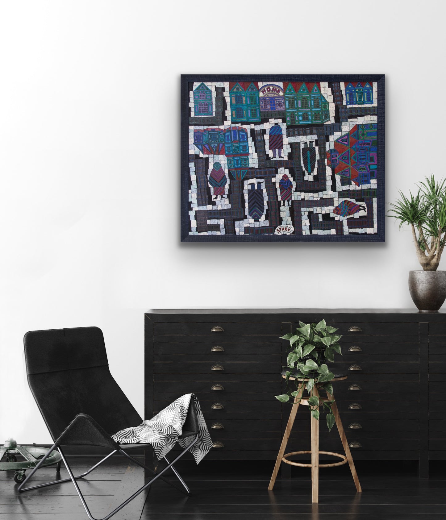 Parcheesi (Gameboard with Houses and Women), Painting, 1990