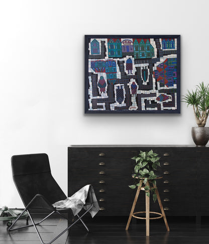 Parcheesi (Gameboard with Houses and Women), Painting, 1990