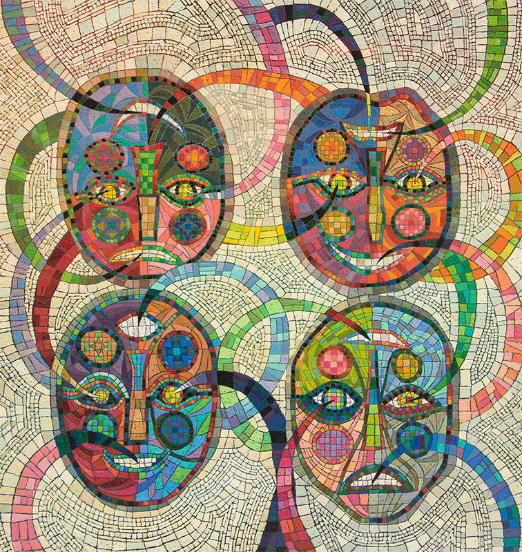 Floating Heads (Abstracted Masks), Painting, 1990