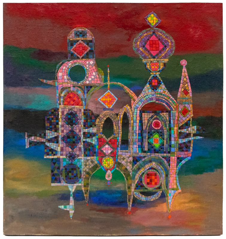 The Floating Castle (Semi Abstract Castle), Painting, 1980