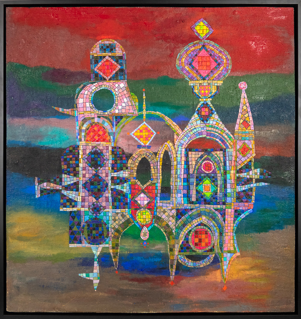 The Floating Castle (Semi Abstract Castle), Painting, 1980
