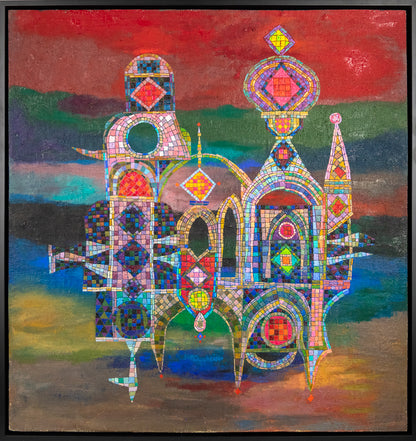 The Floating Castle (Semi Abstract Castle), Painting, 1980