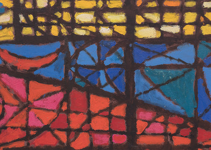 Forest At Night (Abstract in Red, Pink, Orange, Green, Blue, and Violet), Painting, 1960