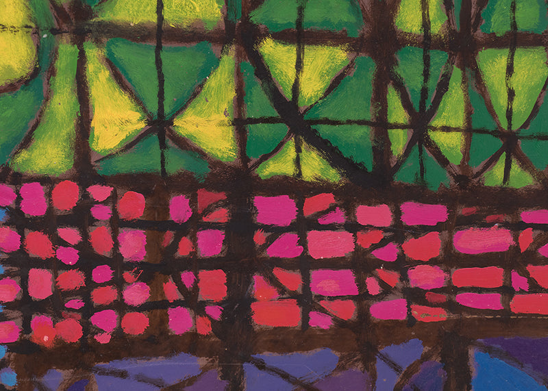 Forest At Night (Abstract in Red, Pink, Orange, Green, Blue, and Violet), Painting, 1960