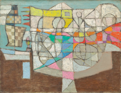 To Troy, To Troy (Abstract in Brown, Blue, Gray, Red, and Yellow), Painting, 1950