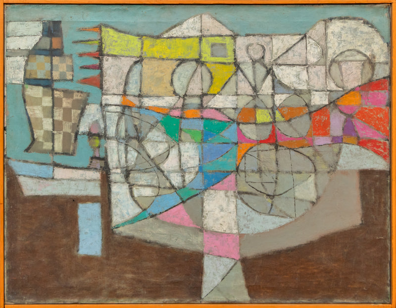 To Troy, To Troy (Abstract in Brown, Blue, Gray, Red, and Yellow), Painting, 1950