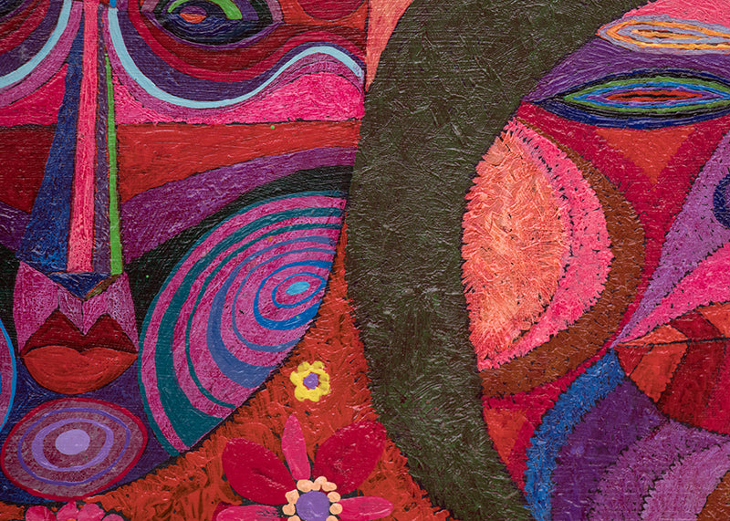 Masks And Flowers (Four Faces with Masks), Painting, 1984