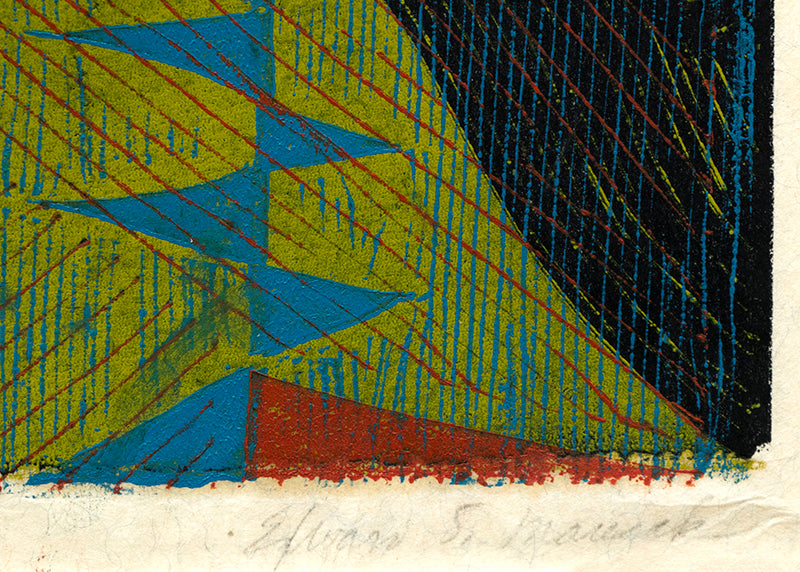 Shapes (Abstract in Black, Umber, Chartreuse, and Blue), Print, circa 1960-1980