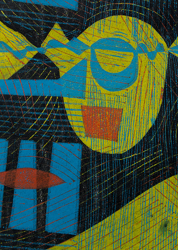 Shapes (Abstract in Black, Umber, Chartreuse, and Blue), Print, circa 1960-1980