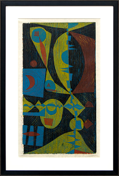 Shapes (Abstract in Black, Umber, Chartreuse, and Blue), Print, circa 1960-1980