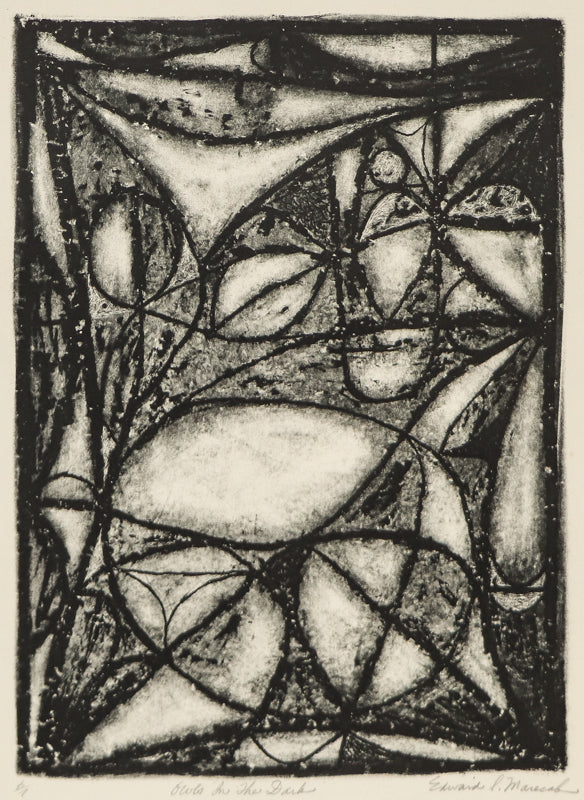 Owls In The Dark (Black and White Abstract), Print