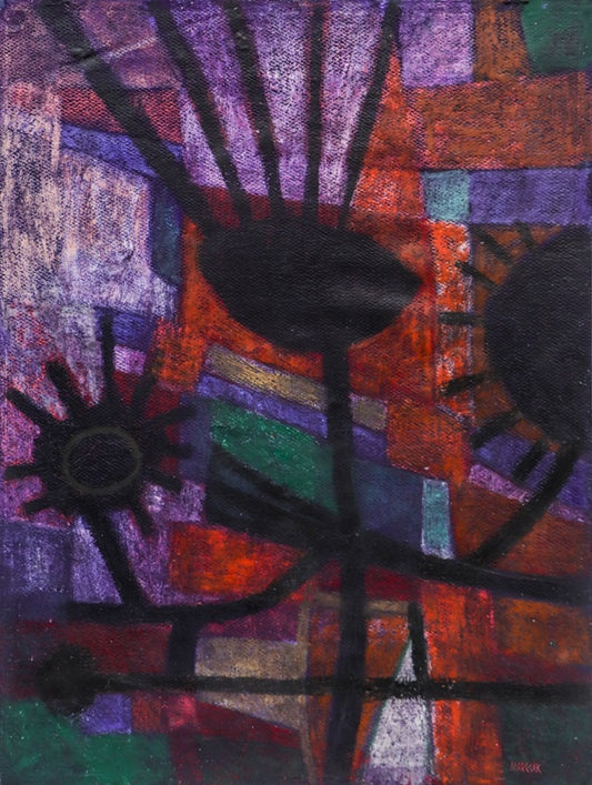 Edward Marecak (1919-1993) artwork for sale. Autumn Garden (Abstract in Violet, Black, Red, and Blue), Painting, 1965, Denver, Colorado, Art Gallery)