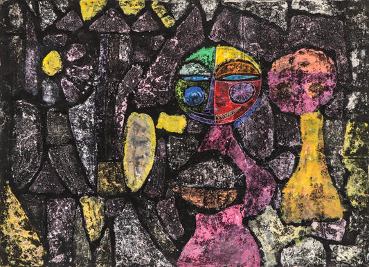 Edward Marecak (1919-1993) artwork for sale. Evil Genius Materializing (Abstract Figure in Green, Yellow, Blue, Red, and Pink), Painting, 1960, Denver, Colorado, Art Gallery)