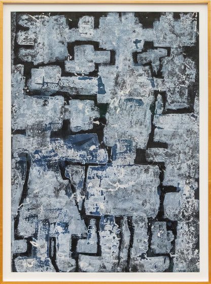 Winter Kachinas (Abstract in Black, Gray, White, and Blue), Painting, 1960