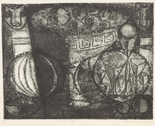 Edward Marecak (1919-1993) artwork for sale. Still Life #2 (Black and White Abstract), Print, circa 1940-1970, Denver, Colorado, Art Gallery)