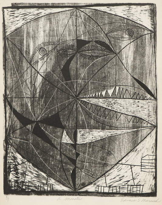 Edward Marecak (1919-1993) artwork for sale. A Monster (Black and White Abstract), Print, circa 1940-1970, Denver, Colorado, Art Gallery)
