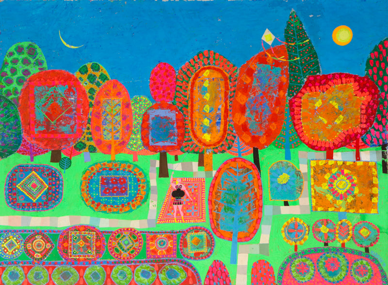 Flying the Kite of Happiness (Woman Flying a Kite), Painting, 1970