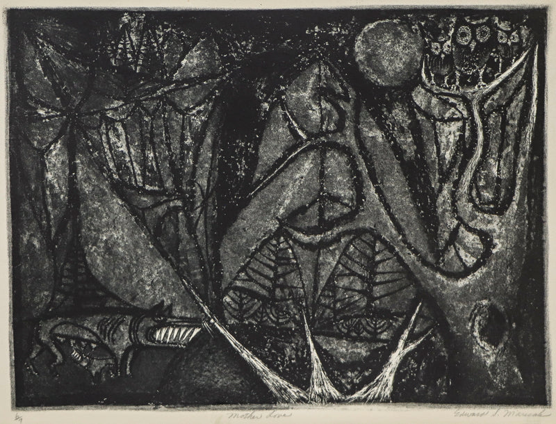 Mother Love (Wolves and Owls in Forest), Print, circa 1940-1970