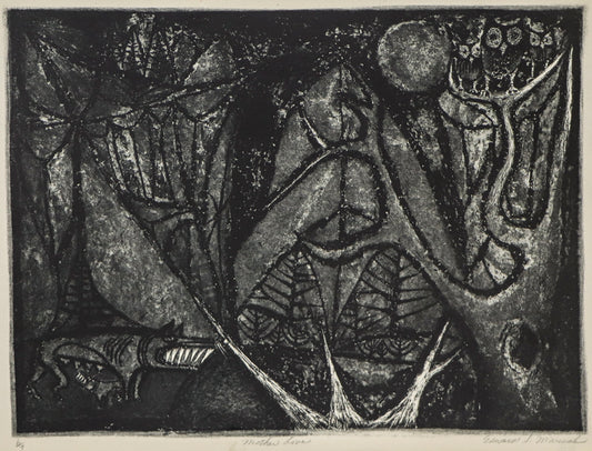 Mother Love (Wolves and Owls in Forest), Print, circa 1940-1970