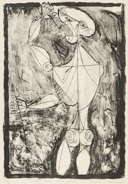 Edward Marecak (1919-1993) artwork for sale. The Seven Lean Years (Male Figure with Fish), Print, circa 1940-1970, Denver, Colorado, Art Gallery)