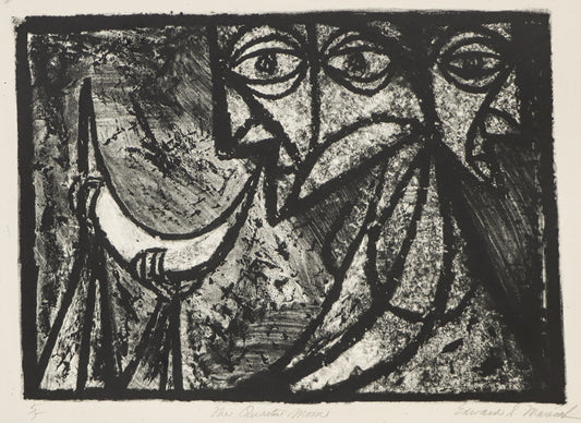 Edward Marecak (1919-1993) artwork for sale. The Quarter Moon (Abstract Figures and Moon), Print, circa 1940-1970, Denver, Colorado, Art Gallery)