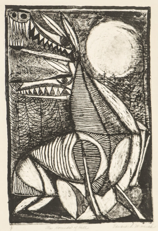 Edward Marecak (1919-1993) artwork for sale. The Hounds of Hell (Abstracted Dogs), Print, circa 1940-1970, Denver, Colorado, Art Gallery)