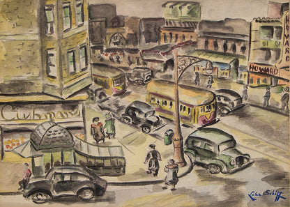 Untitled (Street Scene, Chicago), Painting, circa 1940