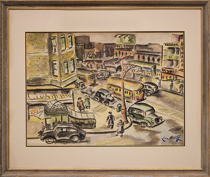 Untitled (Street Scene, Chicago), Painting, circa 1940