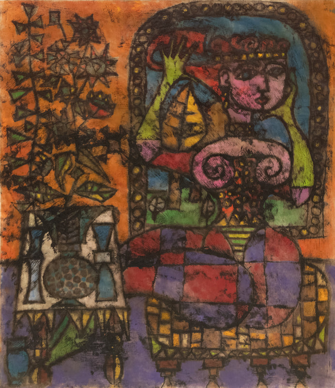 Edward Marecak, Seated Woman With Still Life, 1960, mixed media on paper Painting