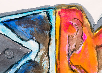 Untitled (Abstract in Gray, Blue, Red, Orange, and Yellow), Painting, 1986