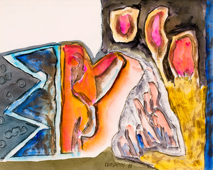 Untitled (Abstract in Gray, Blue, Red, Orange, and Yellow), Painting, 1986