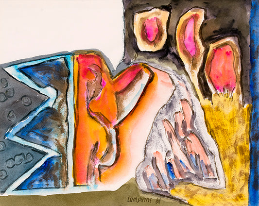 William Lumpkins (1909-2000) artwork for sale. Untitled (Abstract in Gray, Blue, Red, Orange, and Yellow), Painting, 1986, Denver, Colorado, Art Gallery)
