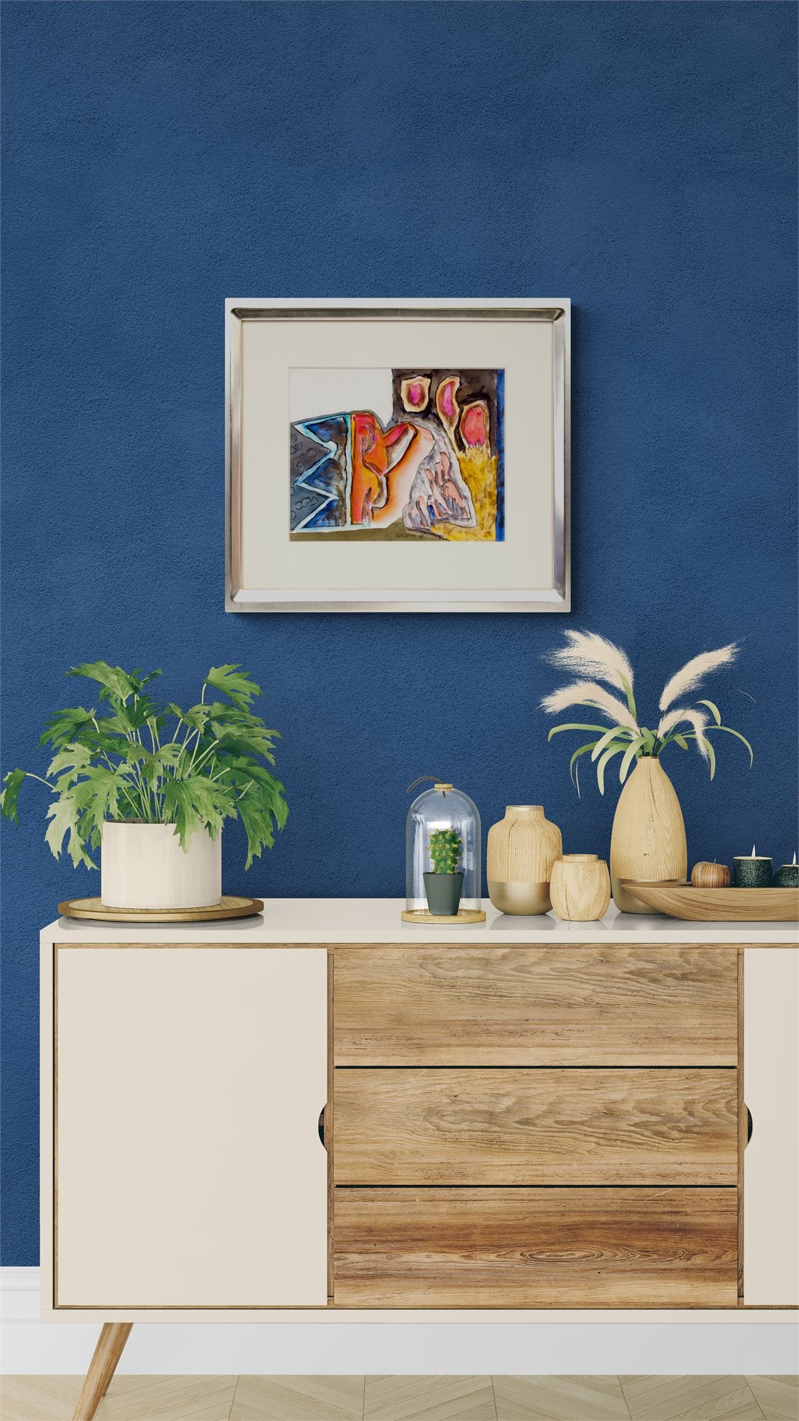 Untitled (Abstract in Gray, Blue, Red, Orange, and Yellow), Painting, 1986
