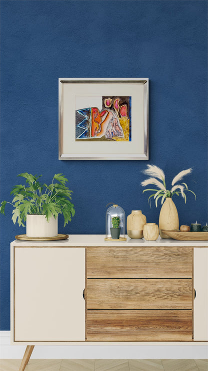 Untitled (Abstract in Gray, Blue, Red, Orange, and Yellow), Painting, 1986