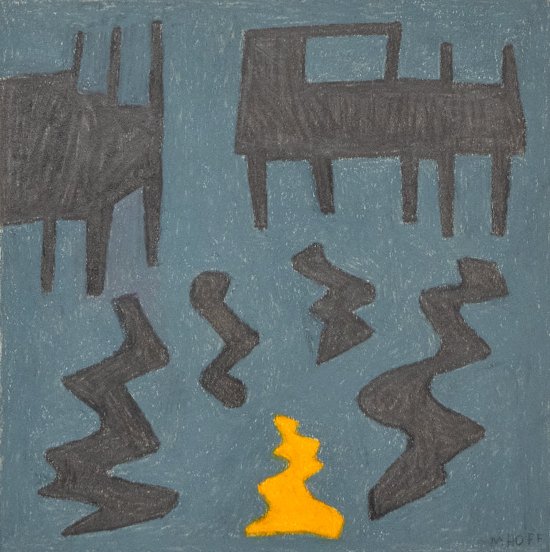 Margo Hoff, Foggy Pier, conte crayon on paper Drawing