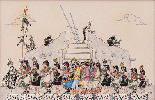 Pueblo Harvest Dance (Tewa Procession), Drawing, 1976