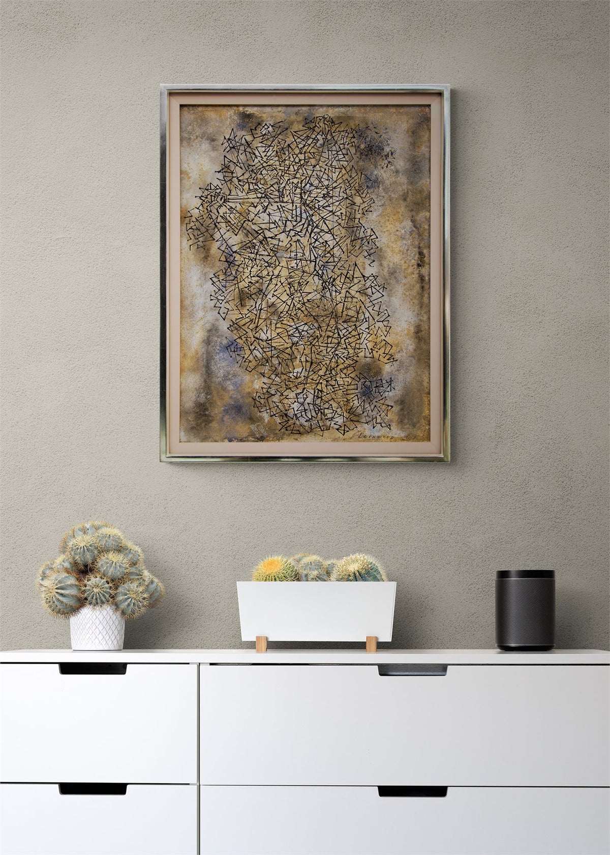 Web (Abstract in Black, Brown, Gray, and Ochre), Painting, circa 1950