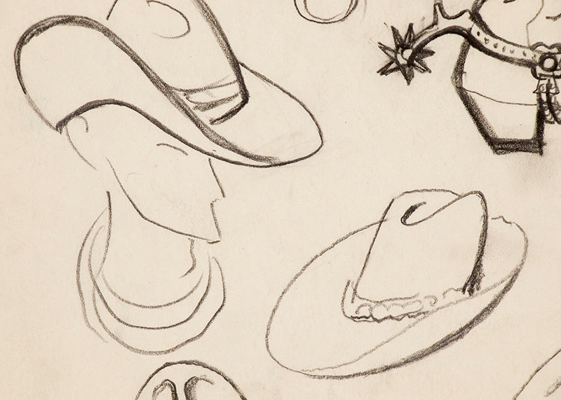 Saddle, Boot and Hat Sketches, Colorado, Drawing, circa 1933