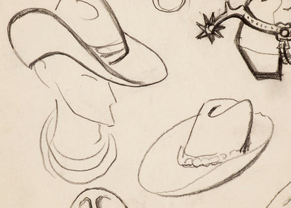 Saddle, Boot and Hat Sketches, Colorado, Drawing, circa 1933