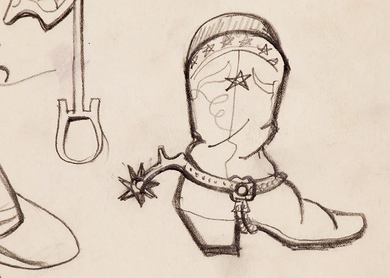 Saddle, Boot and Hat Sketches, Colorado, Drawing, circa 1933