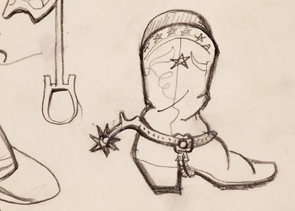 Saddle, Boot and Hat Sketches, Colorado, Drawing, circa 1933