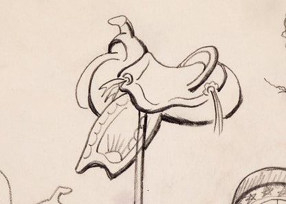 Saddle, Boot and Hat Sketches, Colorado, Drawing, circa 1933