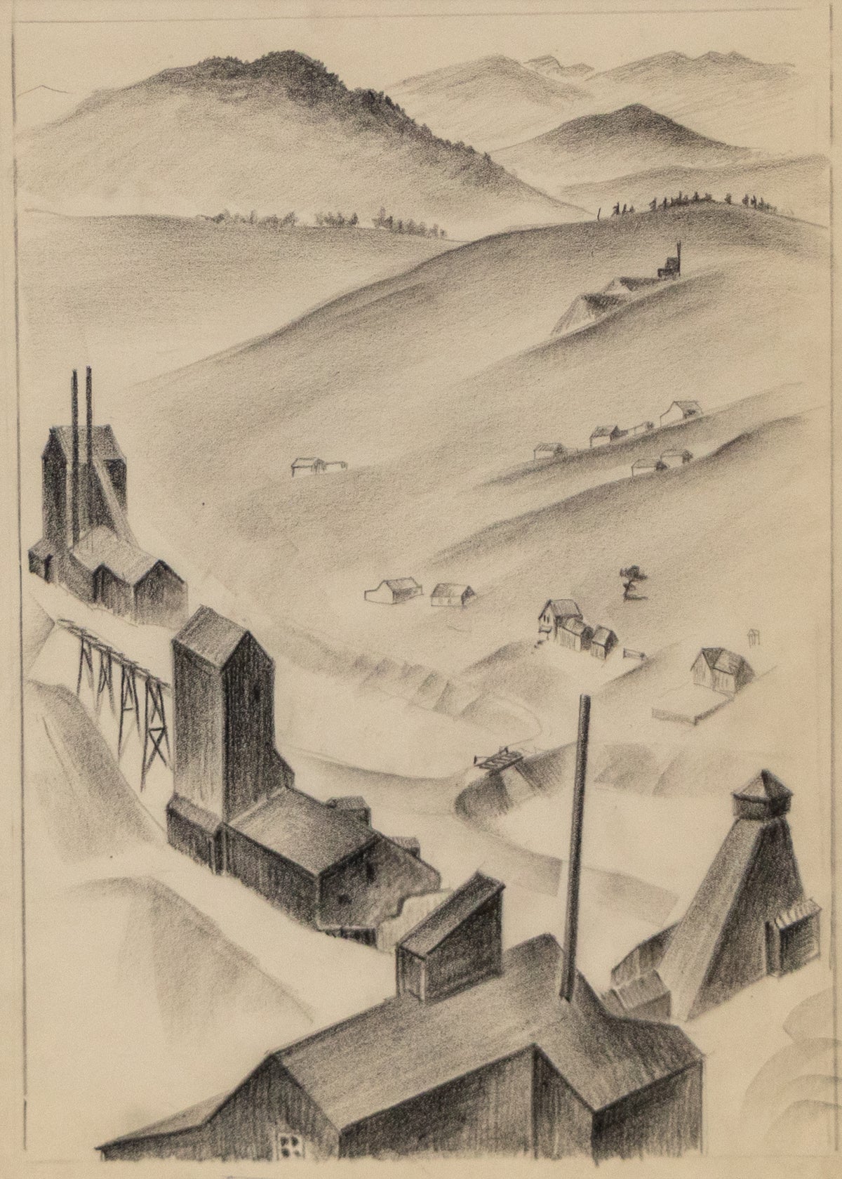 Mining Town, Colorado, Drawing, circa 1932