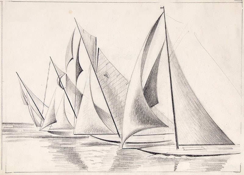 Sailboats, Drawing, circa 1932-1936