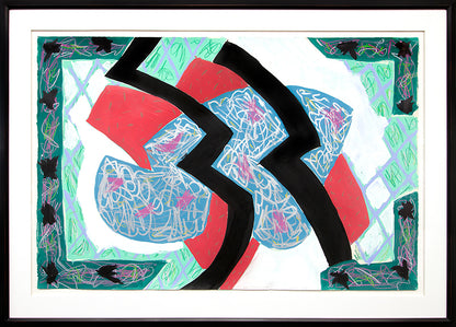 Faulkner in Fresno (Abstract in Teal, Blue, Black, and White), Painting, 1986