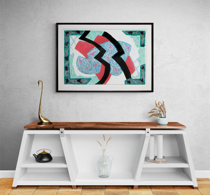 Faulkner in Fresno (Abstract in Teal, Blue, Black, and White), Painting, 1986