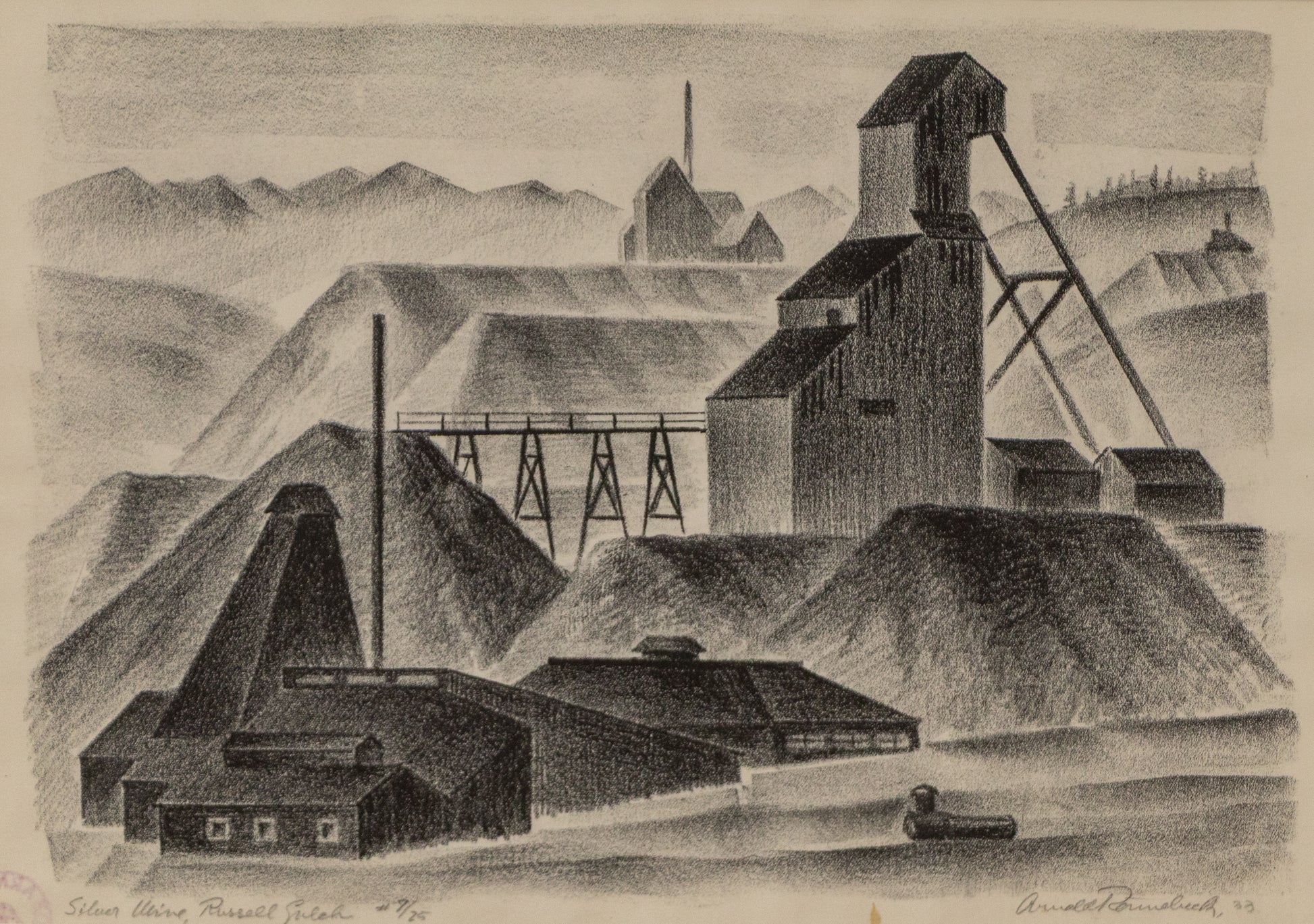 Arnold Ronnebeck, Silver Mine, Russell Gulch (Colorado), dated 1933, lithograph Print