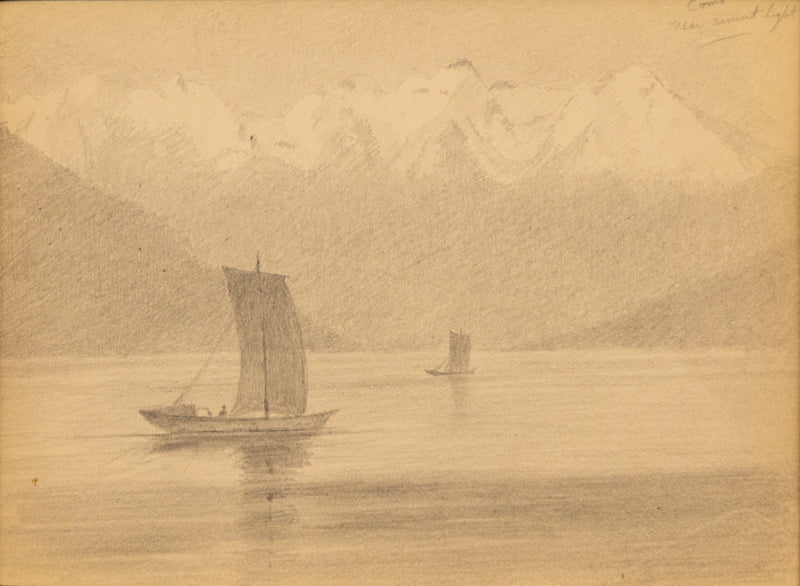 Como Near Sunset Light (Lake Como, Italy), Drawing, circa 1910