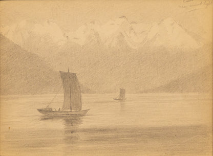 Como Near Sunset Light (Lake Como, Italy), Drawing, circa 1910