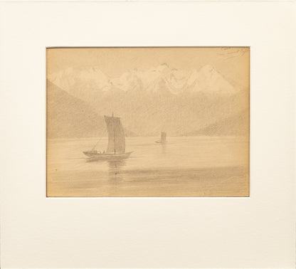 Como Near Sunset Light (Lake Como, Italy), Drawing, circa 1910